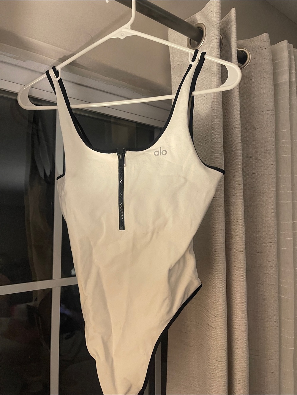 ALO Yoga White One-Piece Swimsuit with Black Trim